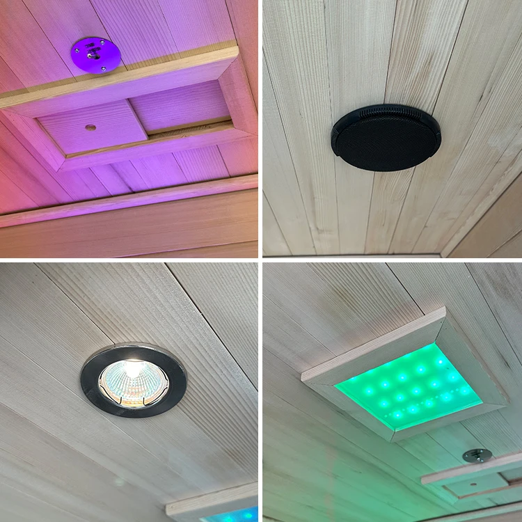 Standard 1-2 People Infrared Wooden Sauna Cabin Hemlock Dry Steam Sauna With Colorful Light