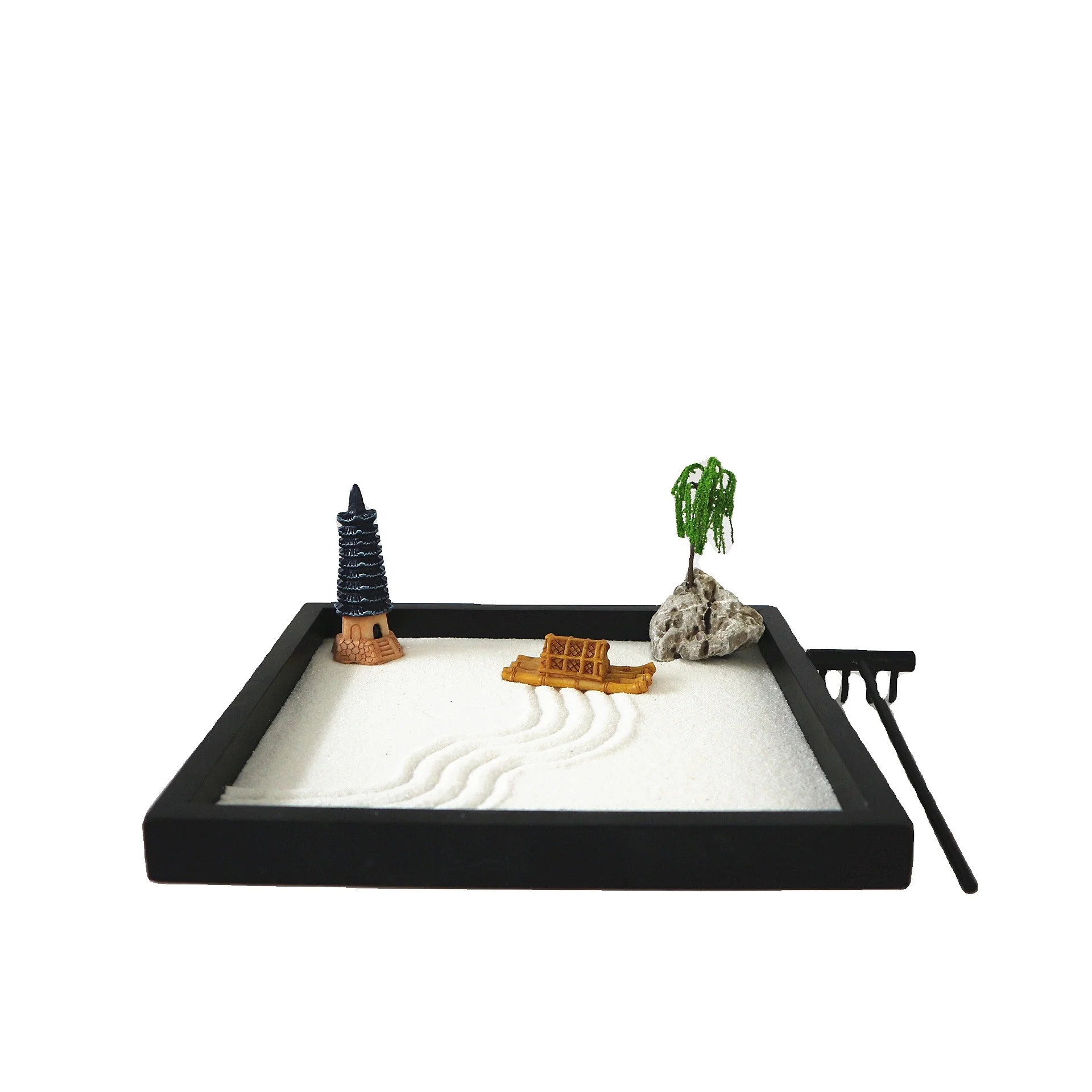 Premium Japanese Mini Zen Garden Kit for Desk Luxury Home Decor Rock Garden with Rake for Room Use or Art