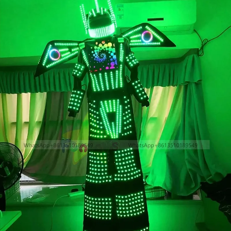 LED Screen Robot Costume Light up dress Luminous clothing stilts walker dance suit for nightclub stage performance helmet laser