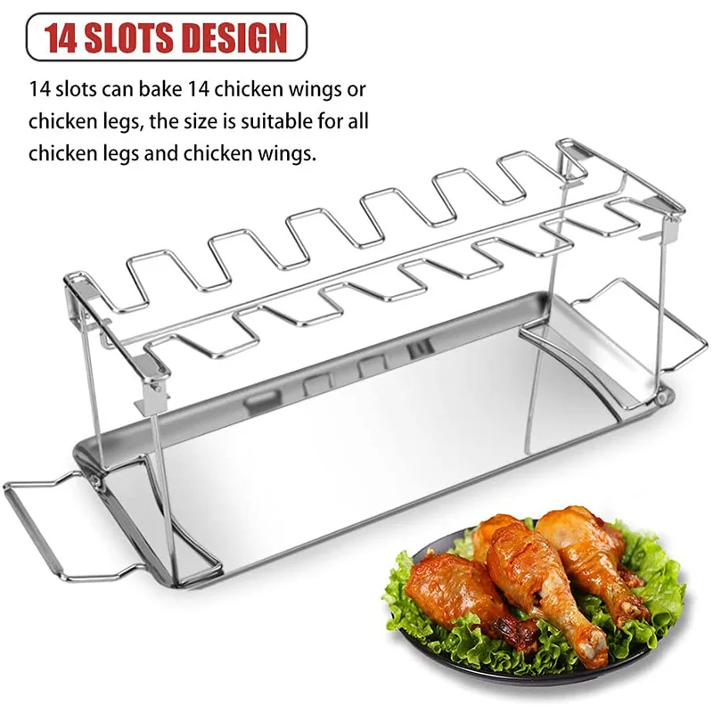 Stainless Steel Chicken Leg Rack For Grill With Drip Pan Triceratops Bbq Chicken Leg And Wing Drumsticks Rack