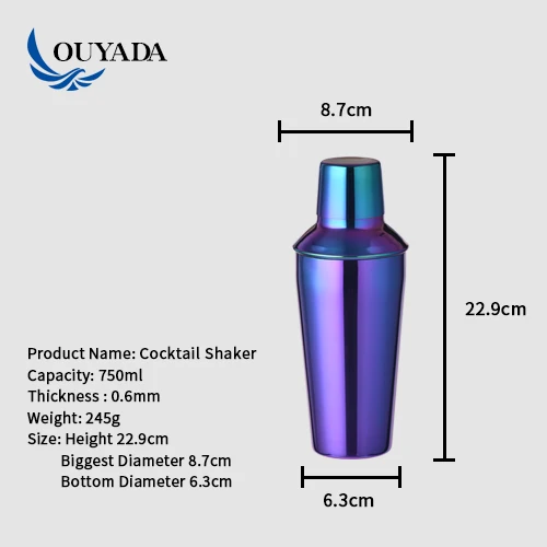 Factory Direct 750ml color plating stainless steel roll cocktail shaker