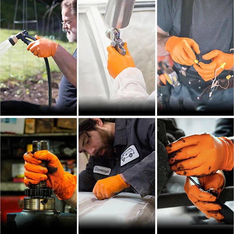 Automobile industrial S-XL garage duty car repair use 5mil Black Orange mechanical pure nitrile gloves with diamond texture