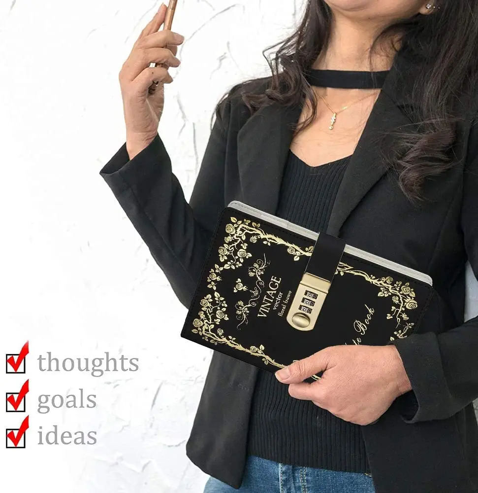 Eco friendly Vintage Flora Journal Travel Leather Hardcover Ruled A5 Password Locking Notebook