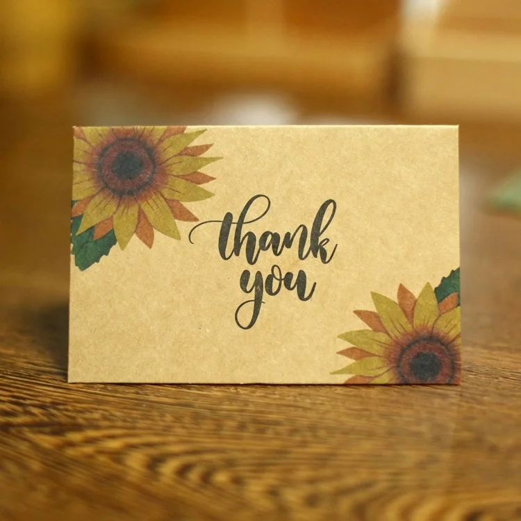 
Hot sale Kraft Paper Retro Thanksgiving Thank You Card Flowers Blessing Message Card 