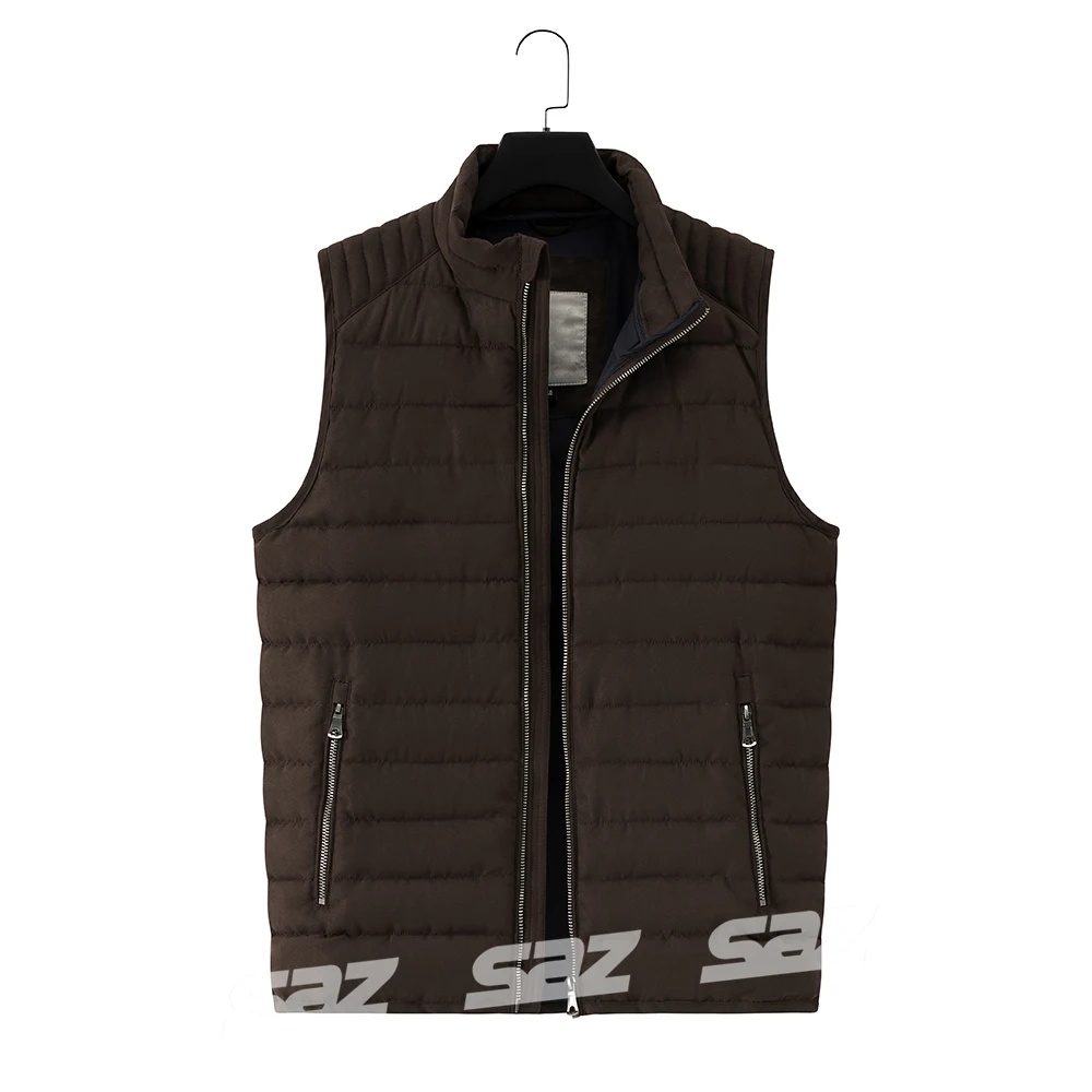 Winter Custom Solid Color Windproof Outdoor Flocking Stand Collar Cotton Vest For Men