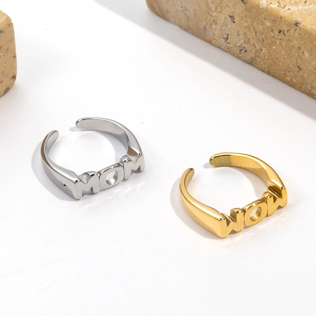 Waterproof 18K Jewelry Gold Plated Hollow Out Heart Multi-Layers Band Open Ring Sis Mom Dad Initial Number Hip Hop Letter Rings