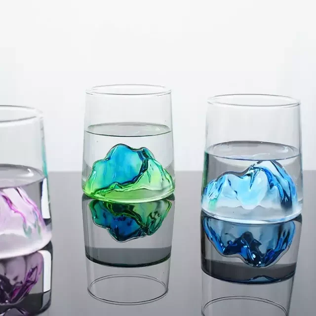 New Design Colored Grey Green Blue Fuji Mountain Whisky Glass Cup Shot Glasses Wine Tumbler hiding the iceberg water cup