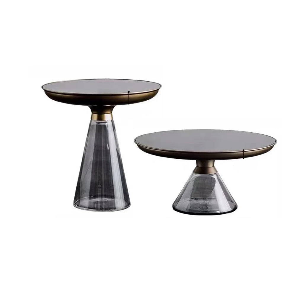 Glass modern luxury coffee table set stainless steel modern round black glass top oval coffee table