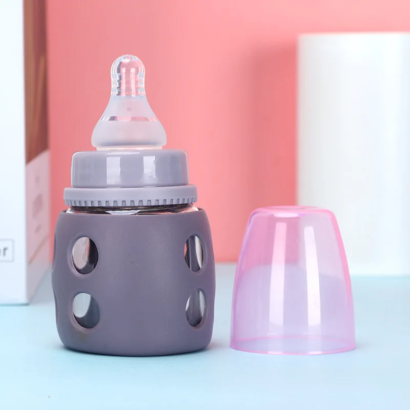 60ml newborn baby glass feeding bottle resistant to falling and anti-flatulence y-shaped nipple baby anti-scald belt silicone