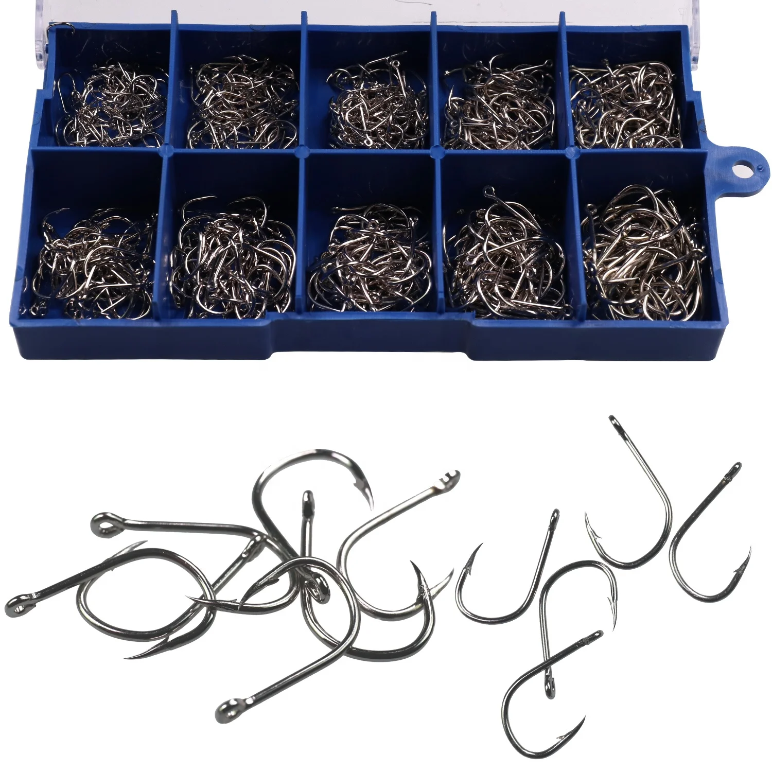 
500pcs 3 to 12 Silver Freshwater Fishing Hooks Fishhooks Barbed Hooks For Fishing with box 