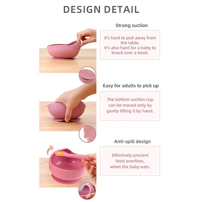 NON-Spill Infant Feeding Dinnerware Anti-Slip Babe Food Containers BPA-Free Eating Training Silicone Strong Suction Baby Bowl