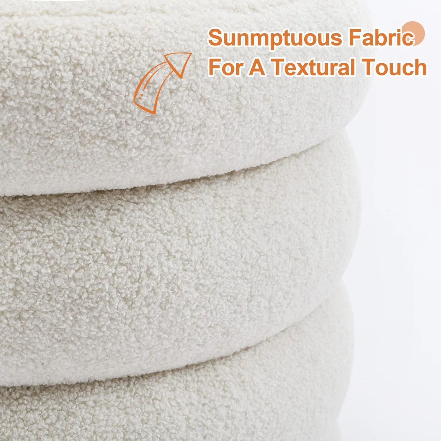 Modern Furniture Boucle Fabric Round Soft Tufted Footstool Storage Ottoman with Removable Lid for Living Room