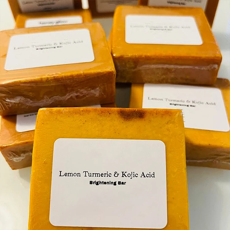 Whole Sale Handmade Oil Control Lightning Lemon Kojic Acid Tumeric and Turmeric Oil Bar Soap Face