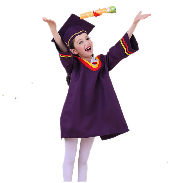 Long Sleeve Fashion 100% Polyester Purple Cheap Graduation Gown For Kids