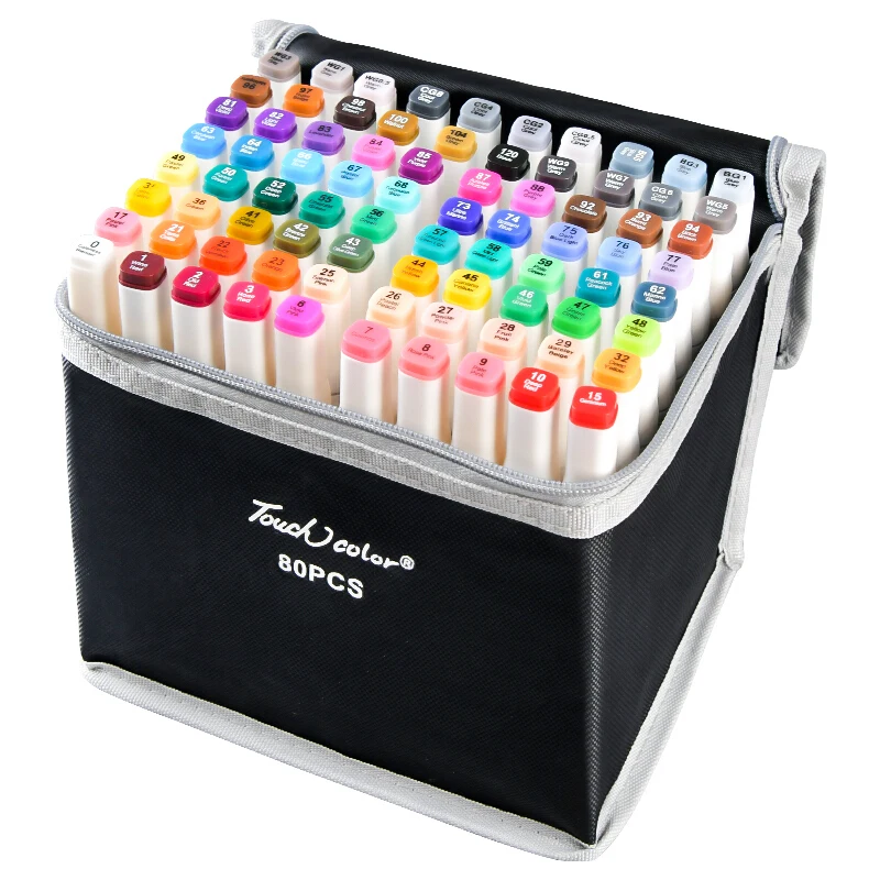 
Non-Toxic Permanent Ink Art Marker Pen Alcohol-based PCCS Color System Dual head Markers 80 Colors Set 