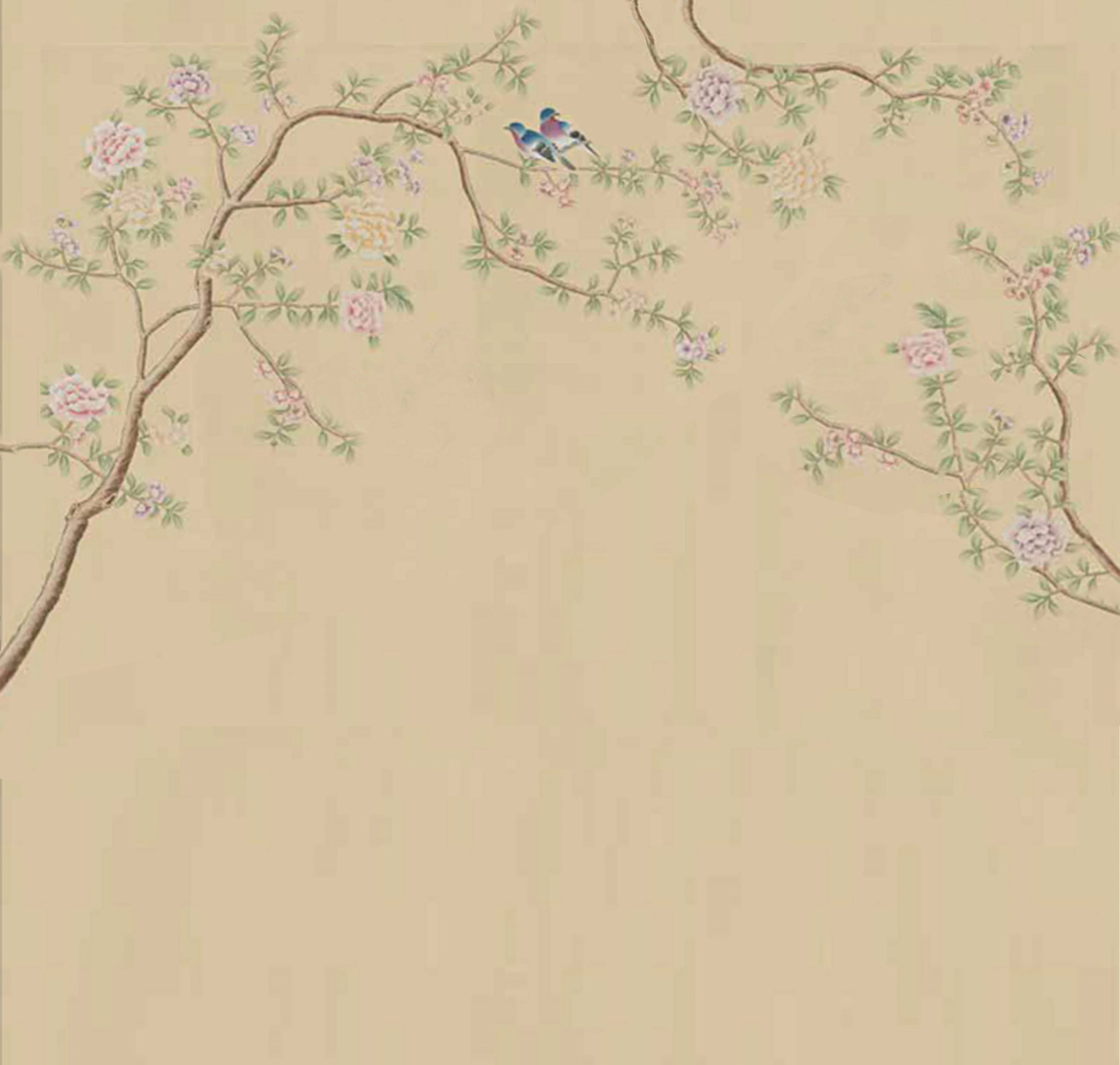 high quality wall panel hand painted silver foil red peony flower wallpaper