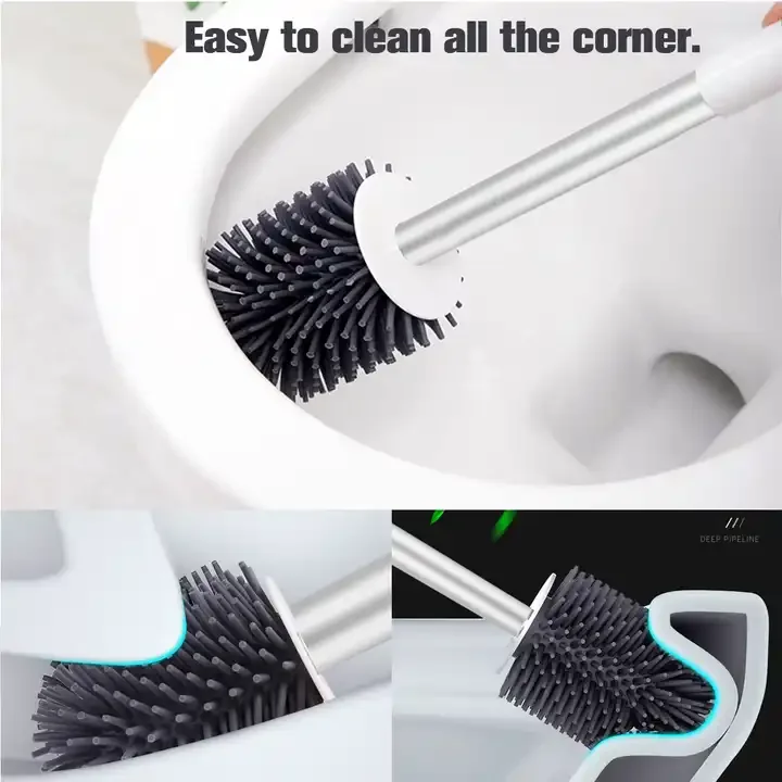 Masthome Hygienic TPR PP Diatom Mud Toilet Brush WC Bathroom Wall Hanging Stainless Steel Silicon Toilet Brush with Holder