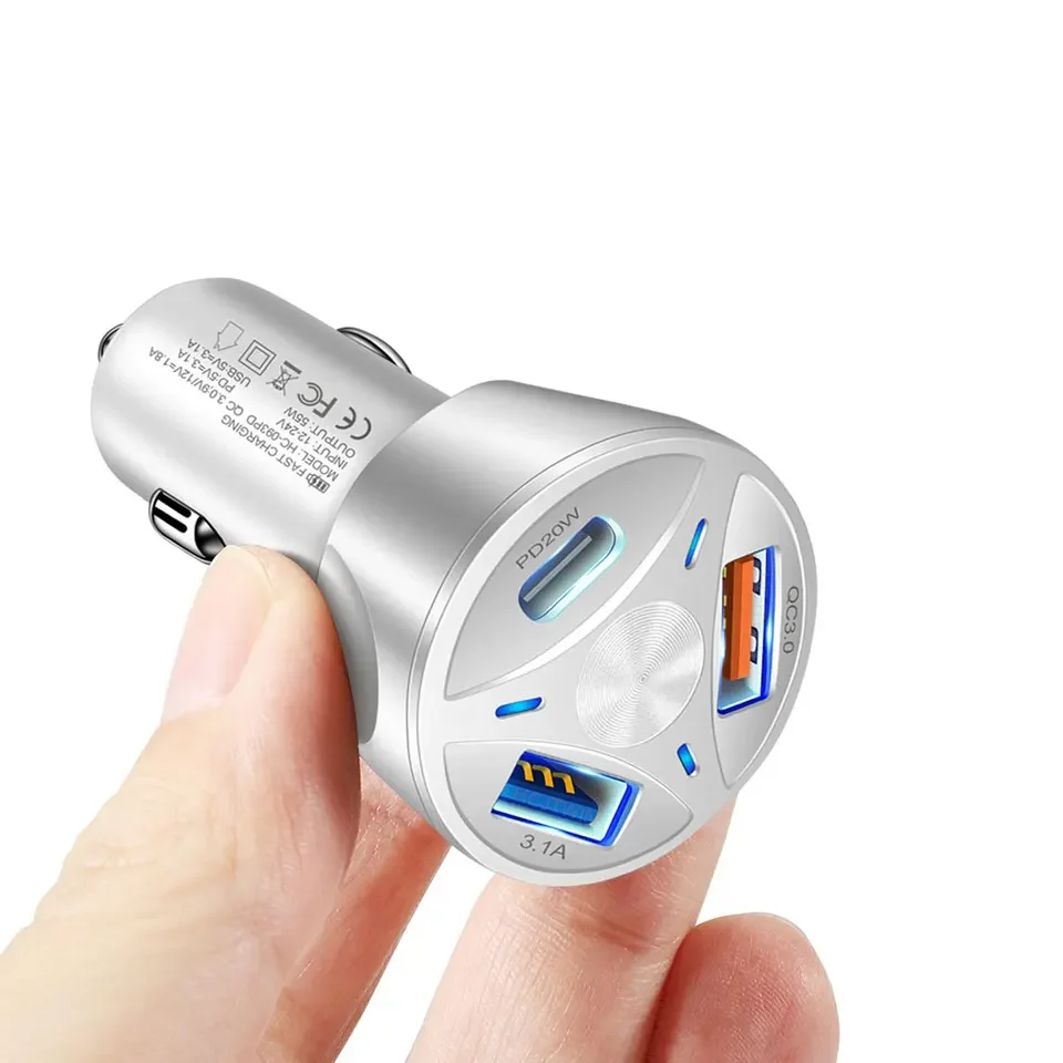 20W PD USB Car Phone Charger Type C QC3.0 Fast Charging Adapter Quick Charge Car Charger Multiple Ports for IPhone Xiaomi In Car