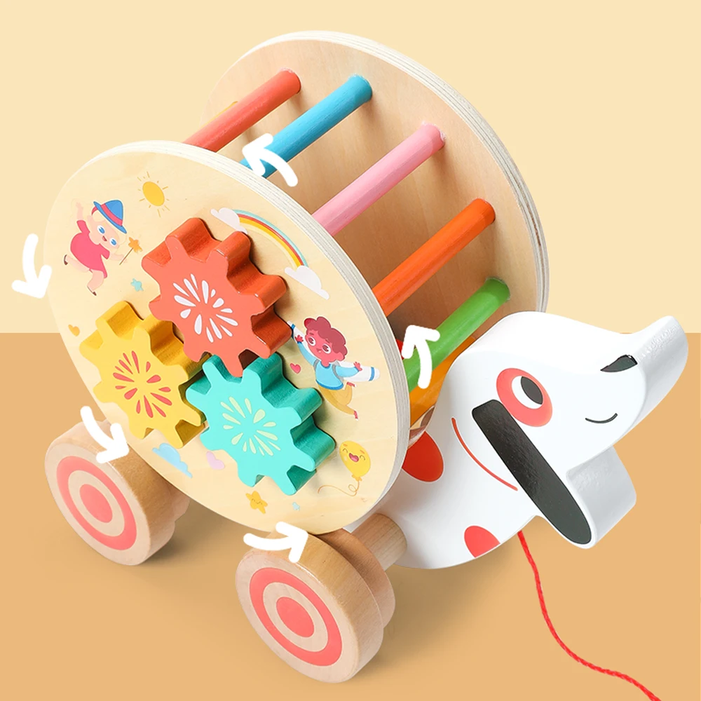 2024 new Wooden Baby Car Toy Vehicle with Cute Puppy and Dog Illustration wooden toy
