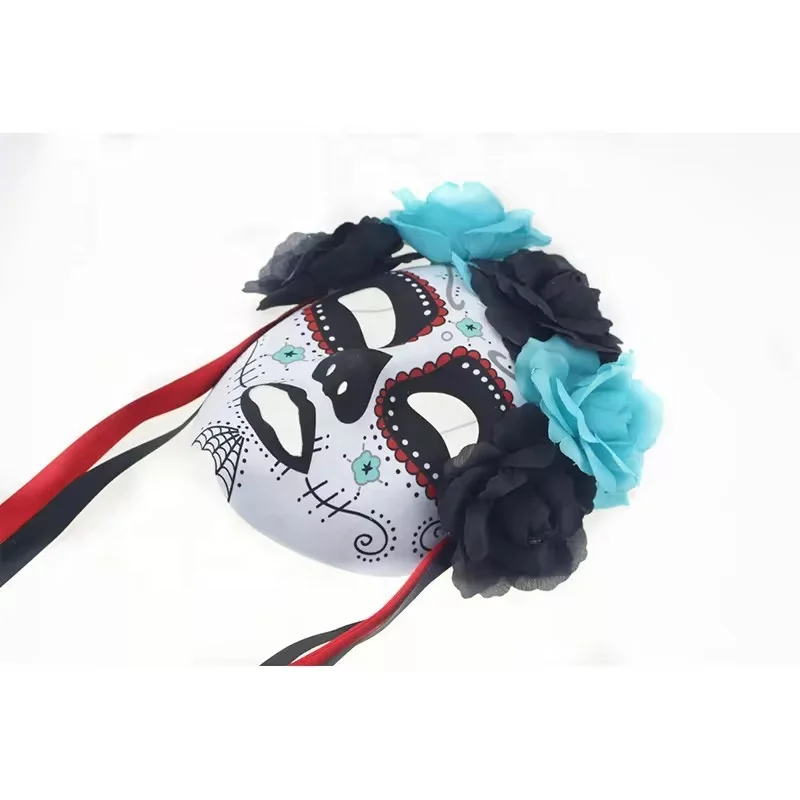 Mexican Day of the Dead Hand-painted Floral PVC Full Face Masquerade Mexican Festival Masks Celebration Party Accessory
