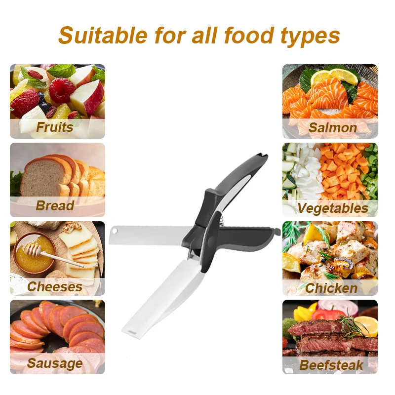 2024 New Style 2 in 1 Kitchen Cutter Clever Multipurpose Scissor Stainless Steel Vegetable Slicer Fruit Cutter Kitchen Knife