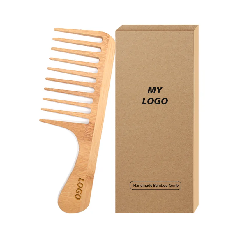 2021 Custom Laser Logo Travel Home Hotel Use Eco Friendly detangling Bamboo Hair Comb for all hair type