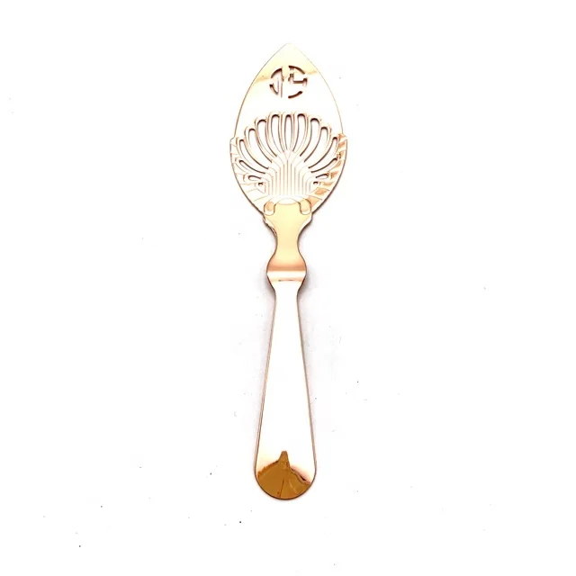 Copper Rose Gold Bar Tool Kitchen Spirit Beverages Cocktail Drinks Leaf Shaped Ice Sugar Strainer Absinthe Spoon