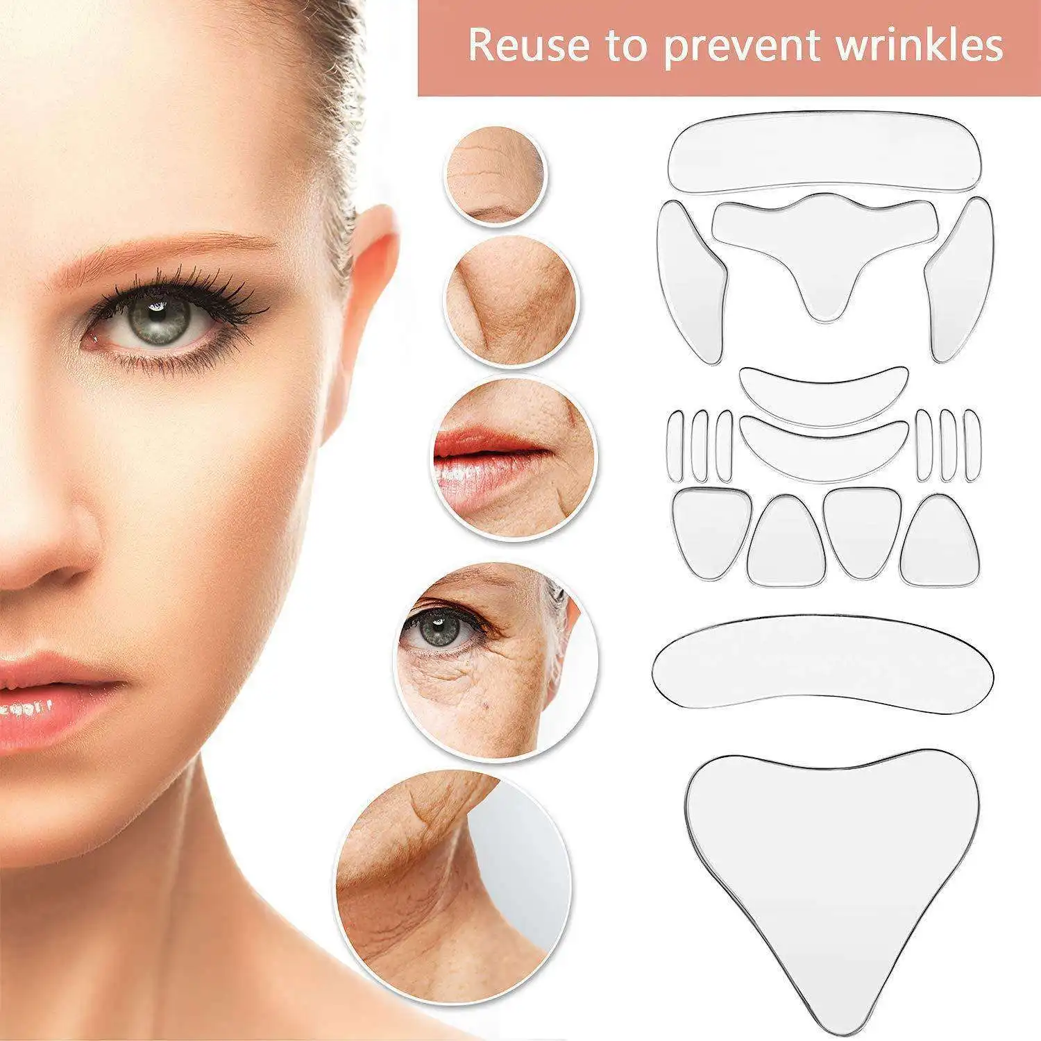 Wholesale Silicone Wrinkle Removal Sticke16pcs Reusable Silicone Patches Anti Rimpel Pads Face Forehead Neck Eye Sticker