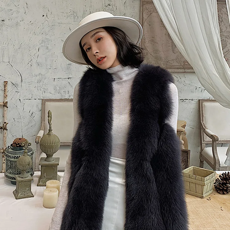 Factory wholesale custom spot Fashion winter fur fox coat luxury fur coat white genuine coat fox Fur Vest For Women