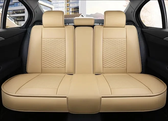Beige Waterproof 5-Seats Leather Car Seats(old Universal All Seasons Applicable Car Seat Cover
