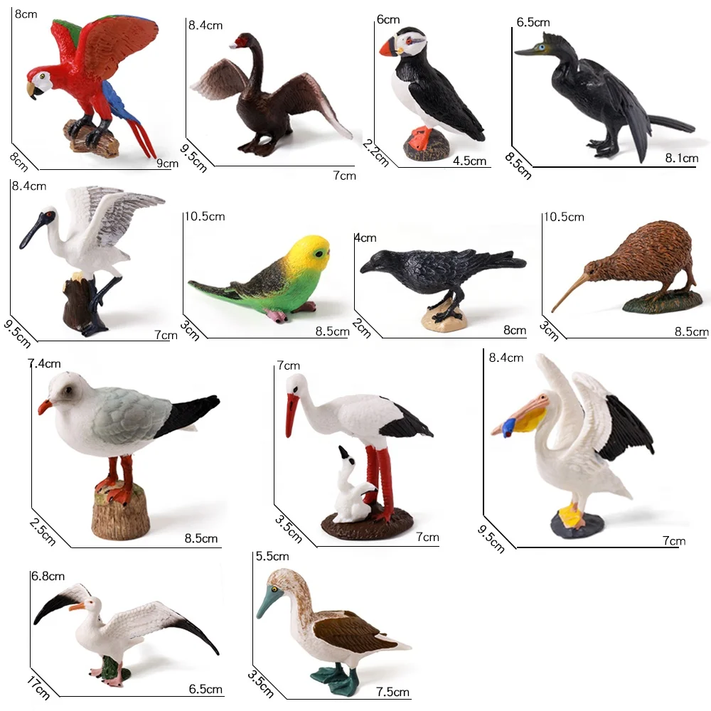 Коллекционные игрушечные модели 2-4 дюйма пластиковые фигурки с имитацией 19 реалистичных птиц и животных