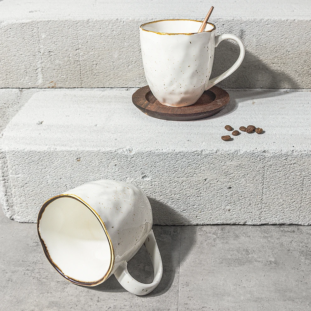 2022 Crockery Cups Oem Logo Mugs Bulk White Cappuccino MUG with Gold Rim For Cafe Shop Speckled Ceramic Coffee Mug OEM Promotion