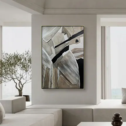 JZ Modern Wall Decor Custom Abstract Geometric Artwork 3D Woodboard Handpainted Oil Painting