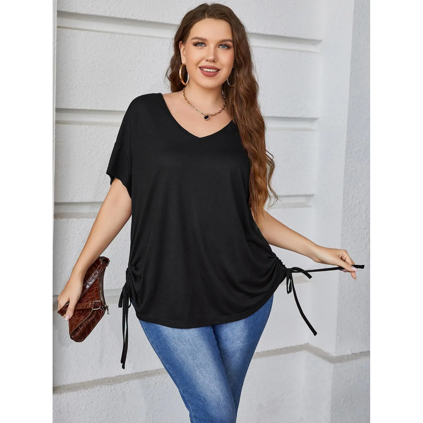2024 Hotsale Solid Color Shirt All Custom Logo Size Color Short Sleeve Women Shirt