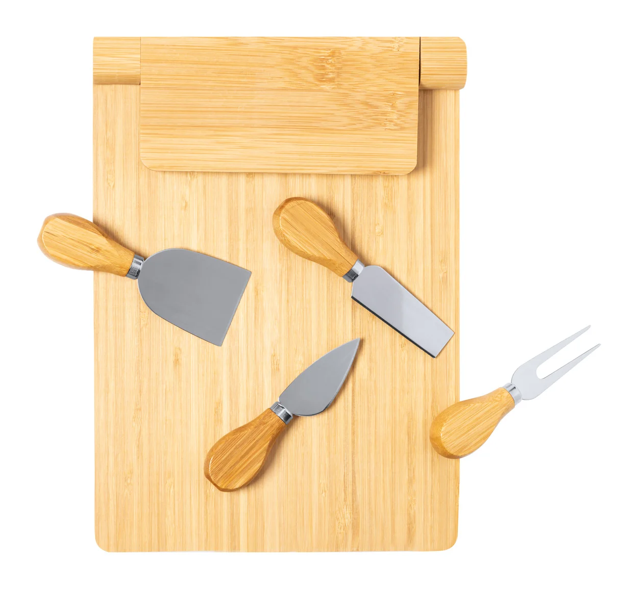 Bamboo Cheese Board Chopping Cutting Board With 4 Pc Stainless Steel Cheese Knife Set on Foldable Magnetic Holder