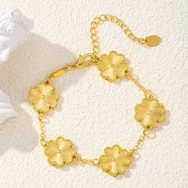 CDD New2024 Dubai Gold Plated Jewelry Lucky Four Leaf Clover Adjustable Chain Bracelet Luxury Jewelry for Women