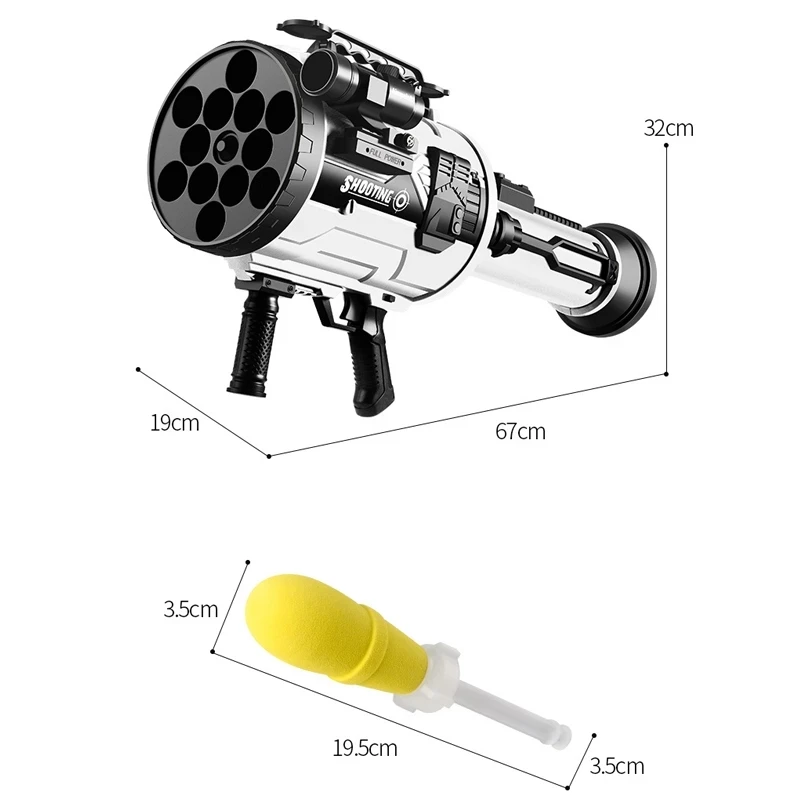 12 Burst Mortar Electric Rocket Launcher Simulation Gatling Mortar shell  Ejecting Realistic Toy Guns Soft Bullet For Kids