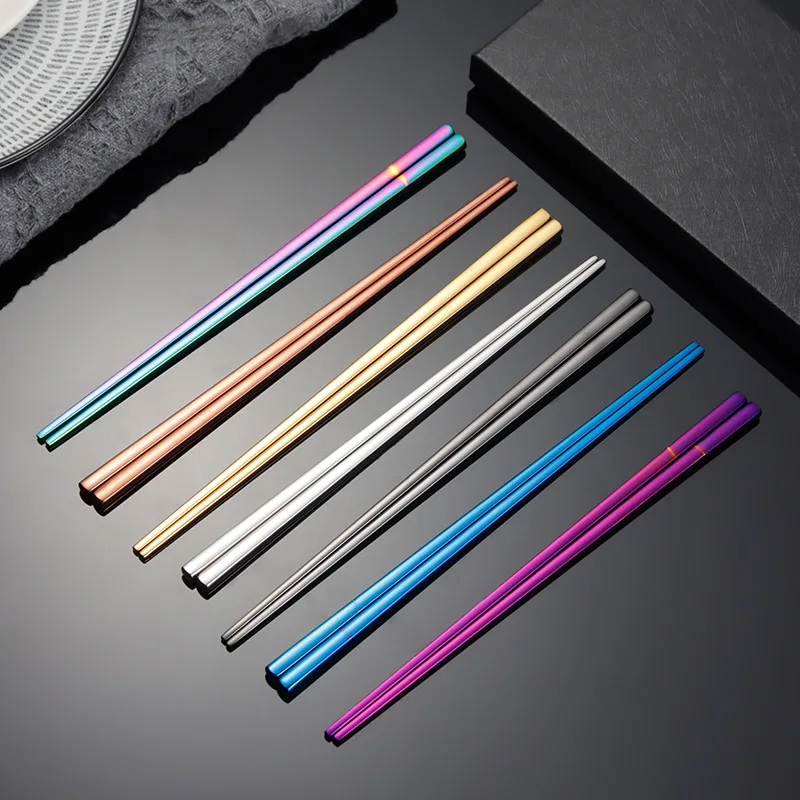 Custom stainless steel Square chopsticks korean colorful titanium chopsticks for wedding gift 23cm metal Traditional chopsticks