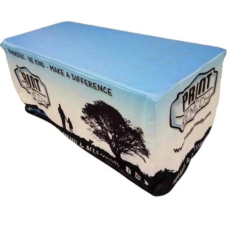 Feamont Custom sublimation printed Table cloth with logo polyester fitted stretch spandex table cover for advertising