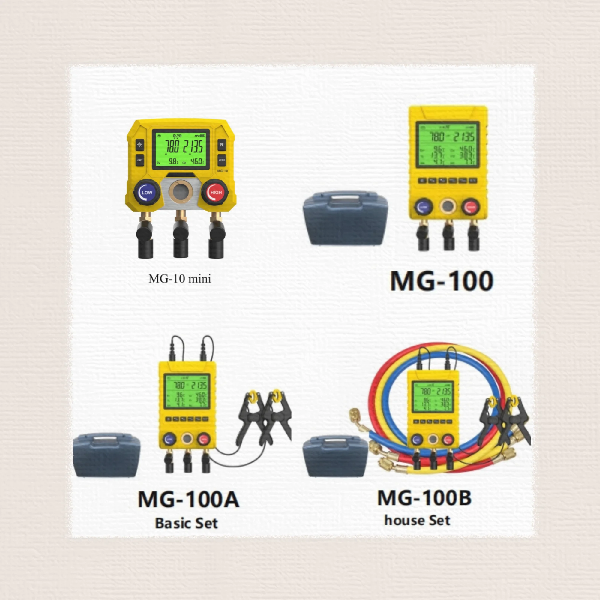 hot selling new MG-10 MG-100 portable digital refrigerant pressure Gauge HVAC Digital Manifold Gauge for 88 Refrigerant Gas
