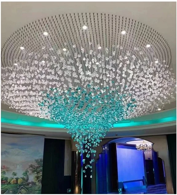 Hotel lobby large project luxury ceiling hanging green color crystal customization chandeliers & pendant lights