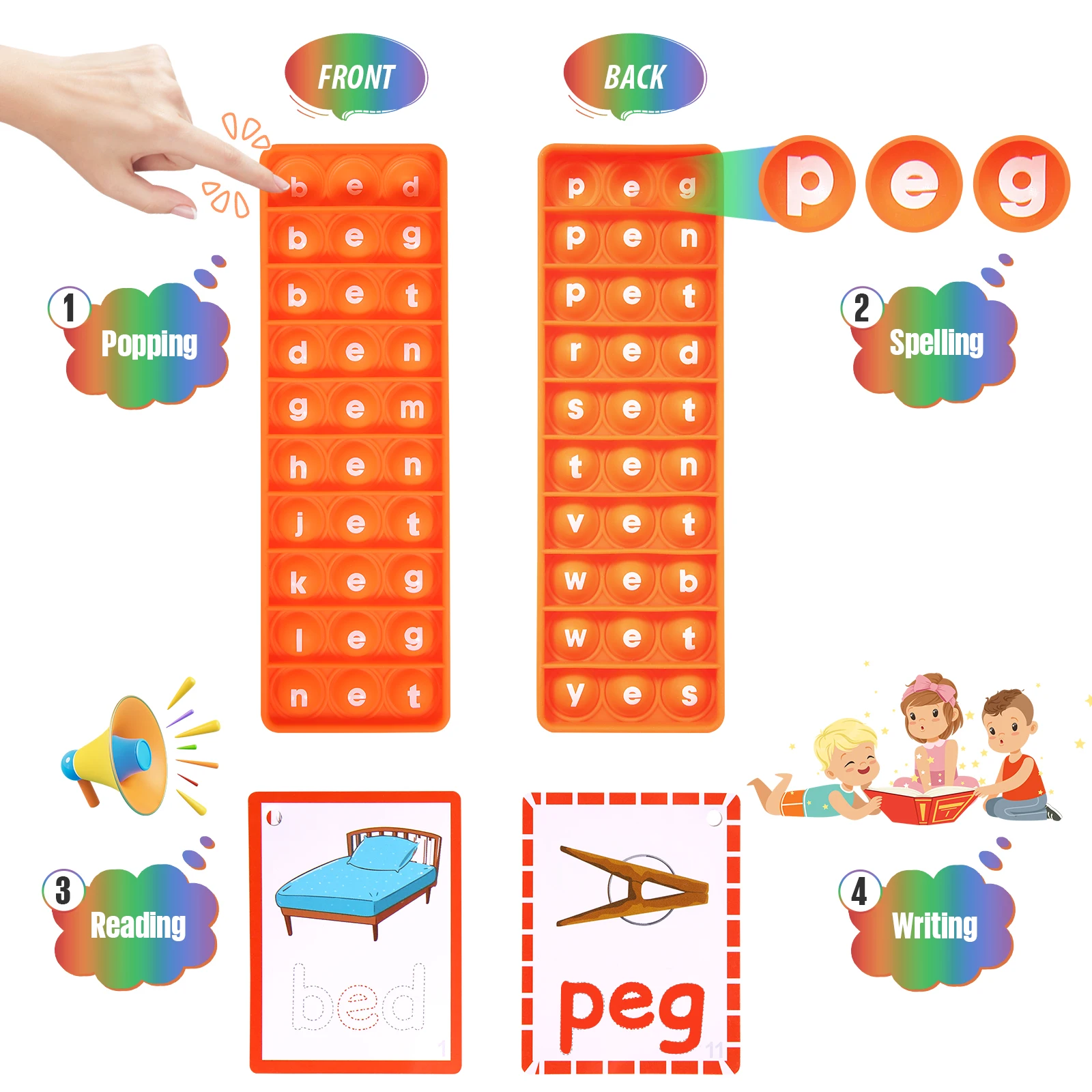 Word Pop CVC Words Games фонетическая игра чтение стираемые флеш-карты поп-игрушки учатся читать Обучающие ресурсы