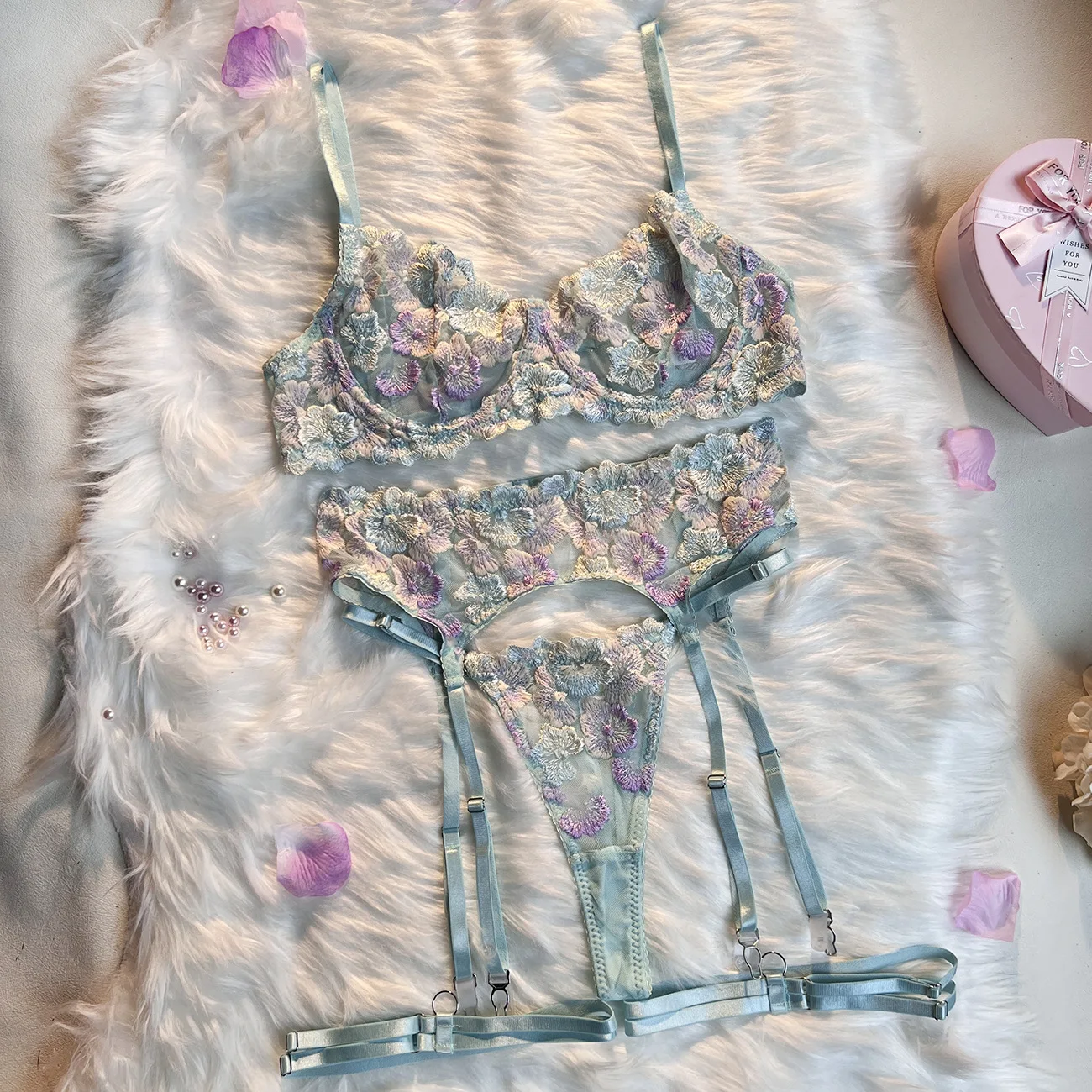 Floral Lingerie Delicate Underwear Fancy Luxury Lace Fine Intimate Kits Sexy Bra And Panty Set Sissy Sheer Outfit