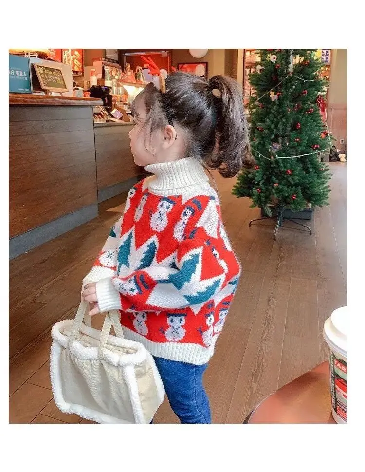 C1 Customs Knitted Children Sweaters Christmas Cartoon Pattern Baby Cardigan Clothes Toddler Tops Sweater For Kids