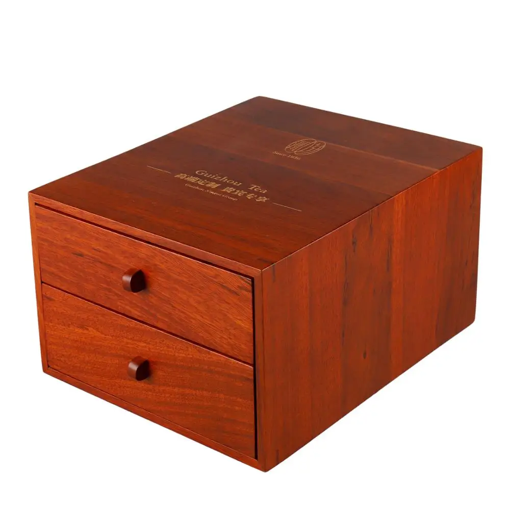 100% Rosewood Solid Wood Luxury Large New Design Double - drawer Tea Packaging  Wooden Box Custom