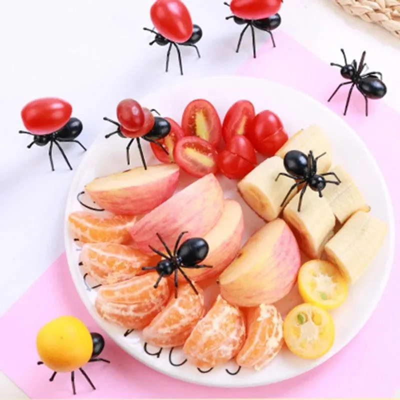 12Pcs/Set Creative Party Ants Toothpicks Industrious Ants Cake Dessert Tableware Dinner Fruit Food Picks Fork Cupcake Party Deco