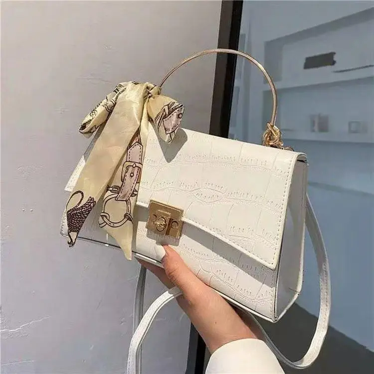 Western Style Stone Pattern Handbags New Simple Fashion Shoulder Bag  with Silk Scarf Wholesale PU Womens Bags