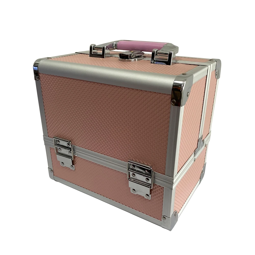 Makeup Train Case Portable Cosmetic Box Lockable with Keys and Mirror 3-Tier Trays Carrying with Handle Makeup Storage Box