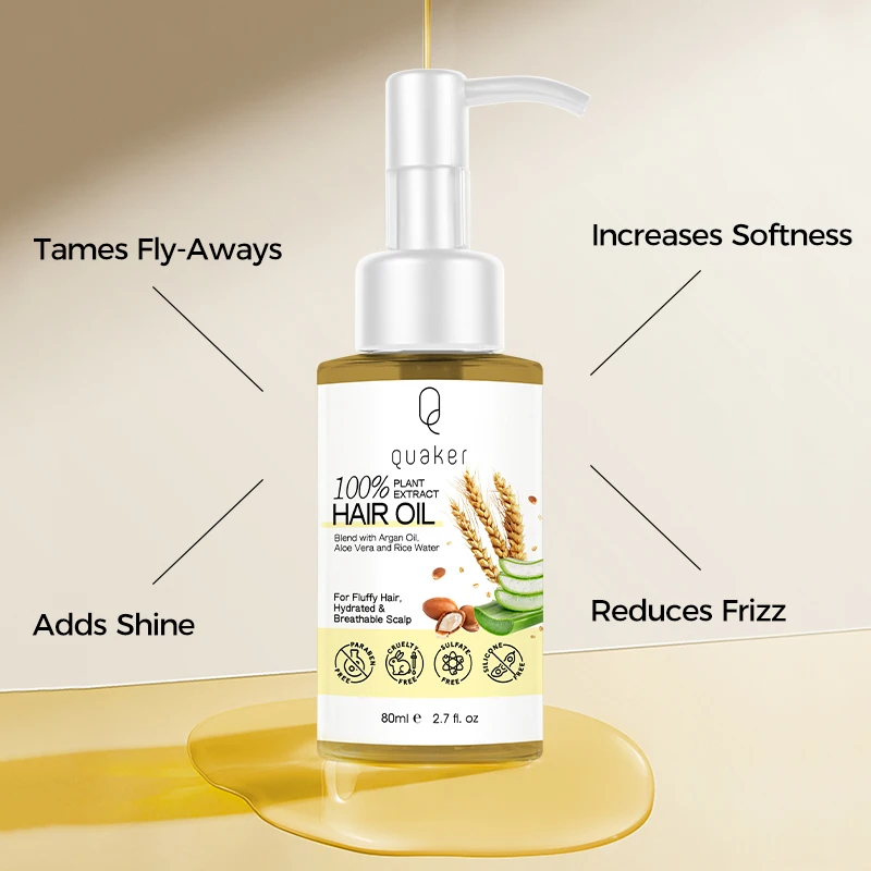 Qquaker Private Label Argan Oil Ginger Organic Hair Moisturizing Growth Oil Rice Water Repair Damage Hair