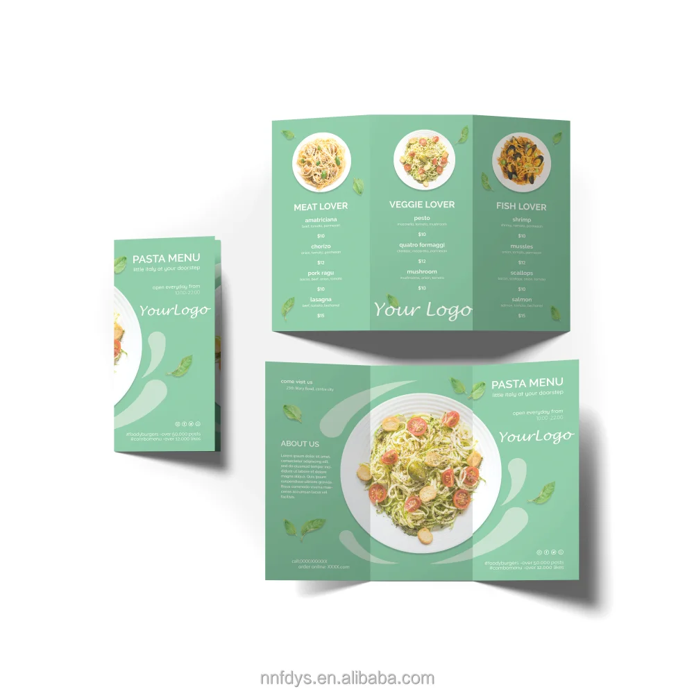 Customized Restaurant Take Out Menu Printed Flyer Trifold Brochure Advertising Leaflet Takeout Menu Printing